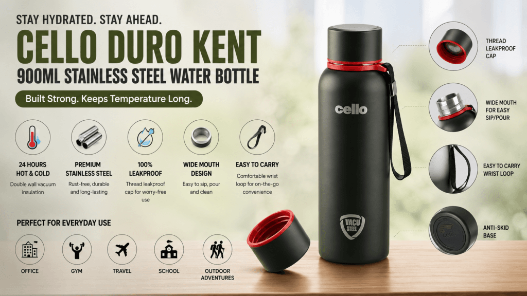 CELLO DURO KENT 900ML STAINLESS STEEL WATER BOTTLE