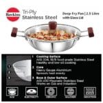 Hawkins 2.5 Litre Deep Fry Pan, Triply Stainless Steel Kadai with Glass Lid, Flat Bottom Induction Kadhai, Silver (SSD25G) - Image 3