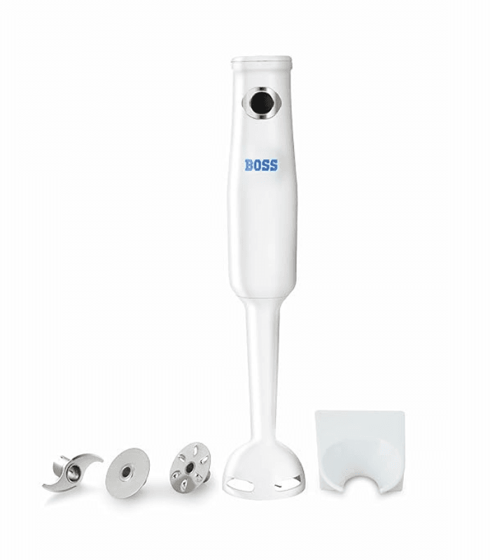 BOSS 175W Hand Blender with Stainless Steel Blades, White Electric Stick Blender for Smoothies, Soups, Purees & Chutneys