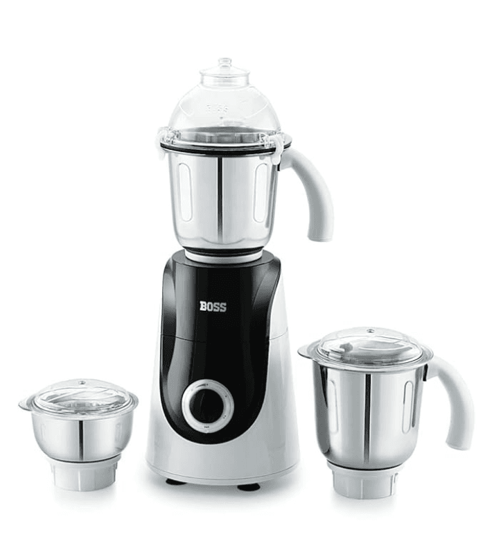 BOSS Crown B-242 750W Mixer Grinder with 3 stainless steel jars for wet grinding, dry grinding, and chutney making.