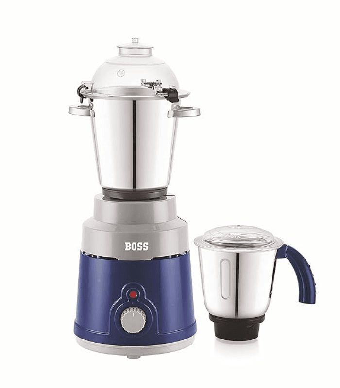 Boss Commercial Mixer Grinder 1000W with 1500ml wet grinding jar and 1200ml dry grinding jar for spices, batter, chutney and commercial kitchen use.