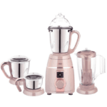 Multipurpose BOSS mixer grinder with transparent blender jar and stainless steel grinding jars for Indian kitchens.
