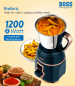 BOSS electric mixer grinder set with durable stainless steel jars and premium blue body for everyday cooking.