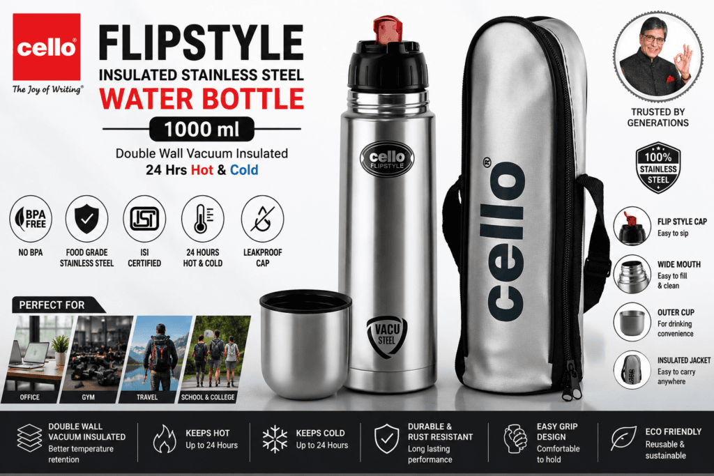 CELLO FLIPSTYLE 1000ML INSULATED WATER BOTTLE